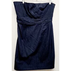 New York & Company Dark Blue Strapless Pleated Mini Dress 14 Lightweight Stretch